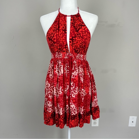 FREE PEOPLE BEACH DAY MINI DRESS WITH HALTER NECKLINE IN RED SIZE SMALL - Picture 12 of 16